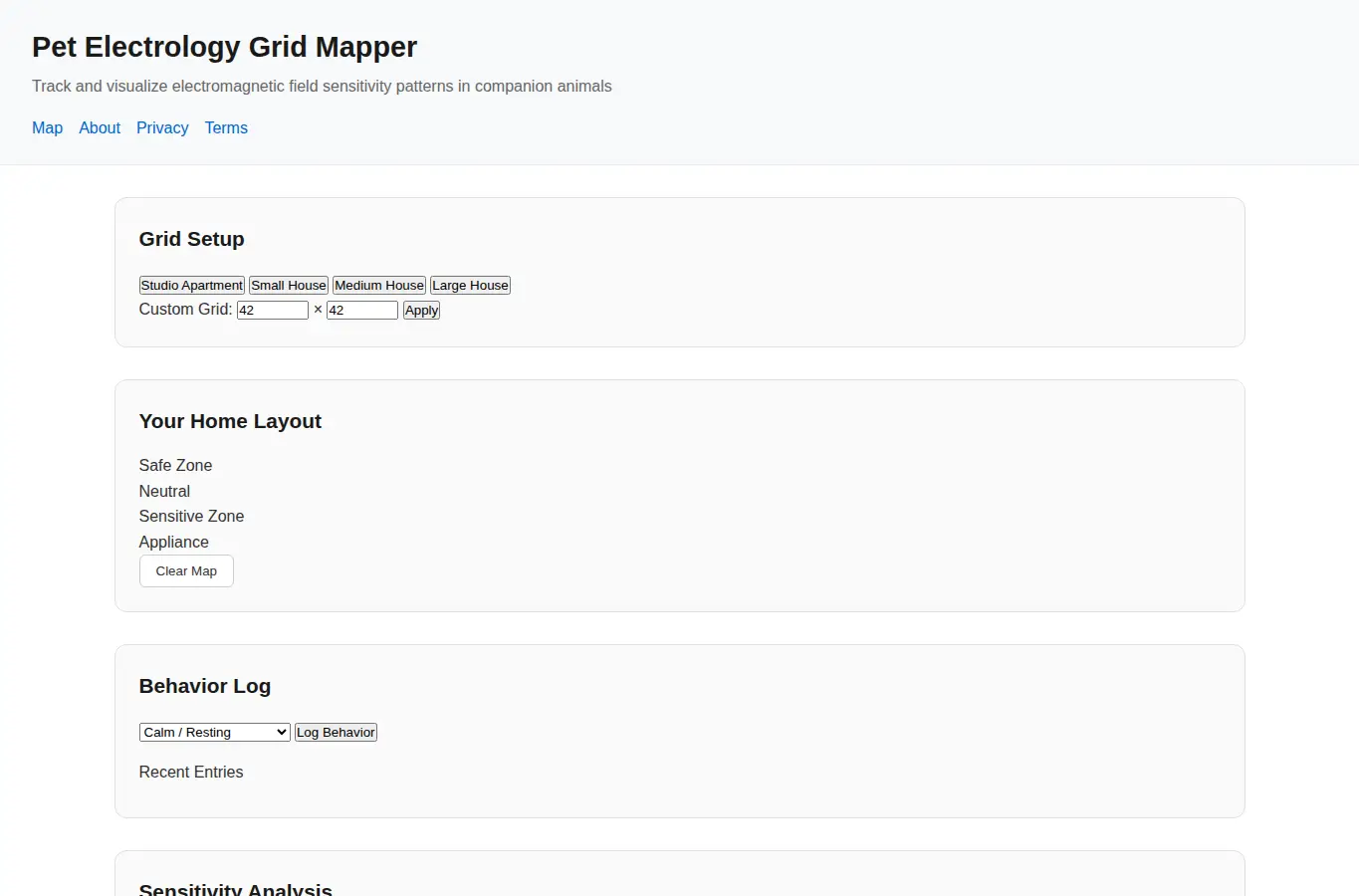 Screenshot of Pet Electrology Grid Mapper interface showing the project page in use